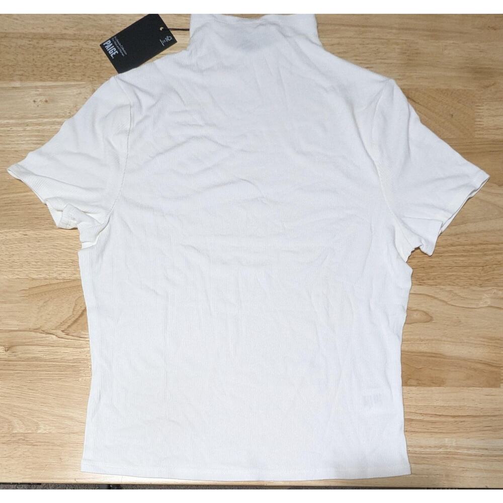 Paige Blanche Top Womens Large White Mock Neck Ribbed Stretch Shirt NWT - Picture 6 of 11